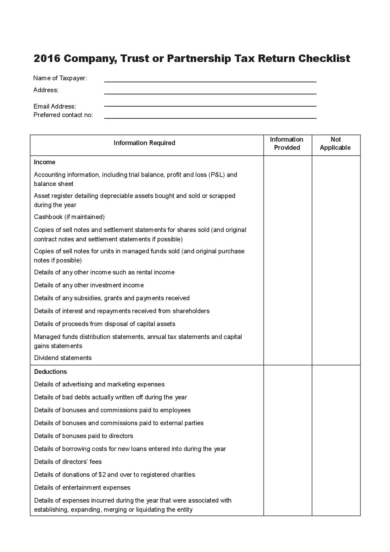 Business Tax Return Checklist
