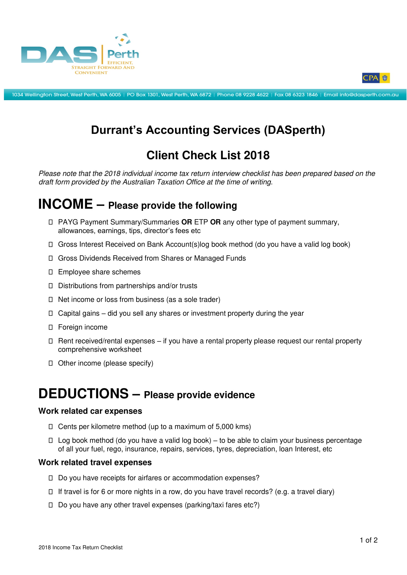 Individual Tax Return Checklist