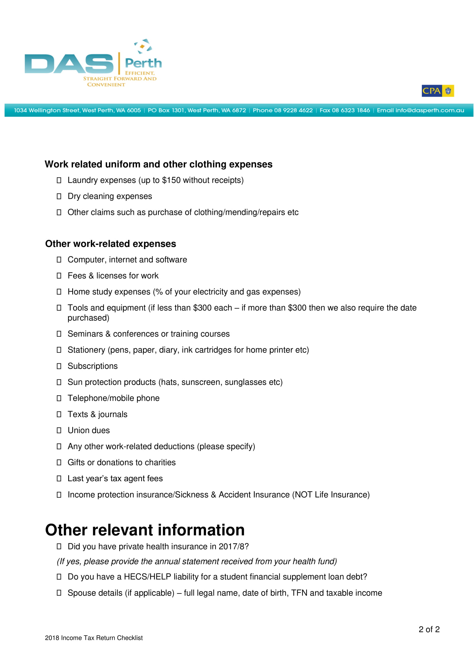 Individual Tax Return Checklist